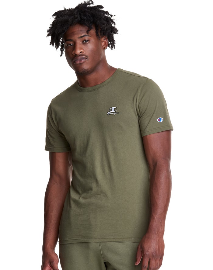 Champion Mens T-Shirt NZ - Lightweight C Logo Applique Olive ( 1936-EPLNV )